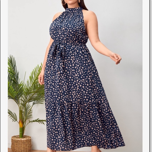 Boho Plus Size Print Halter Maxi Dress Blue - Picture 4 of 11